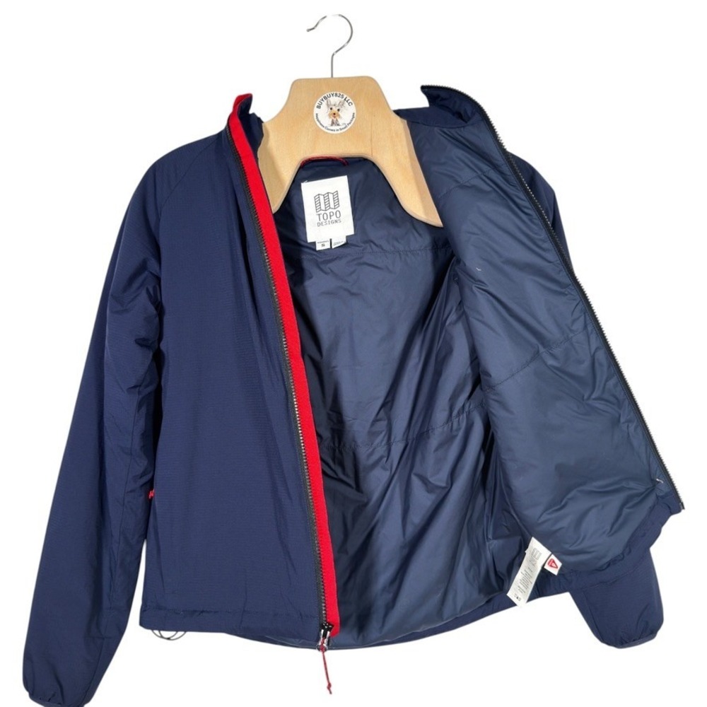 Topo Designs Women's Small PrimaLoft Hooded Insulated Jacket Blue Outdoor
